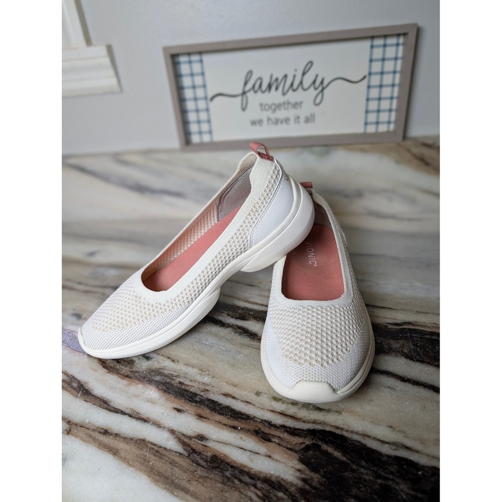 Vionic Zinah Womens Cream White Knit Slip On Orthotic Walking Sneakers Size 6